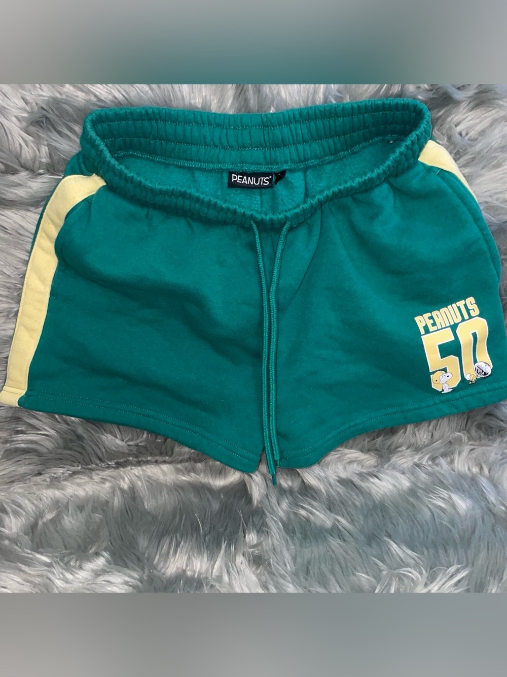 Peanuts Teal Casual Drawstring Shorts with Yellow Accent